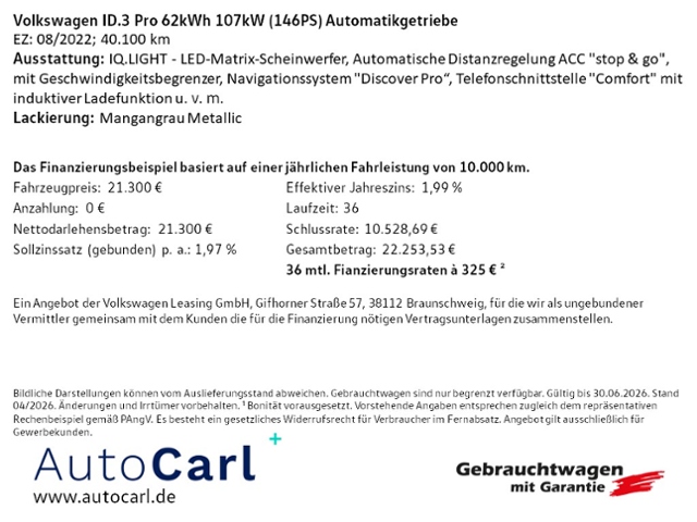 ID.3 Pro 62kWh STH/MATRIX/ACC/SHZ/NAV